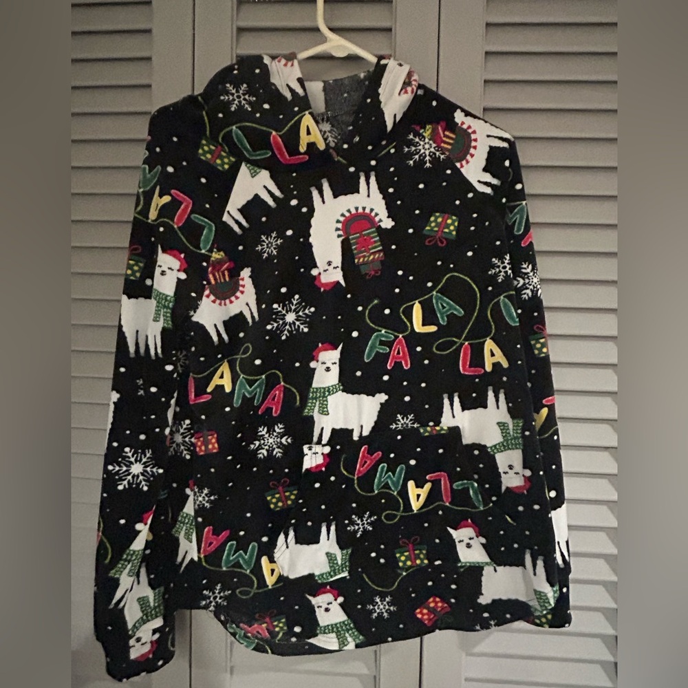 Super soft and comfy hoodie with holiday llamas
